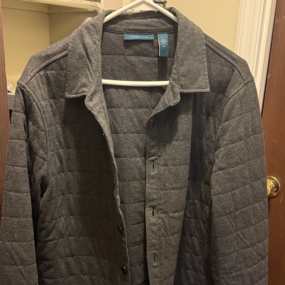 Perry Ellis Men's Charcoal Quilted Shirt Jacket